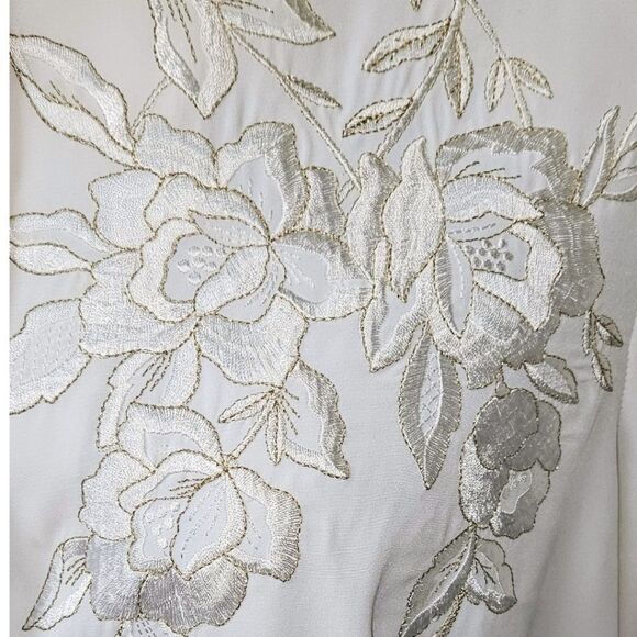 Kathy Cho Women's New Long Sleeve Floral Gold Embroidery Dress Blouse - Picture 11 of 16
